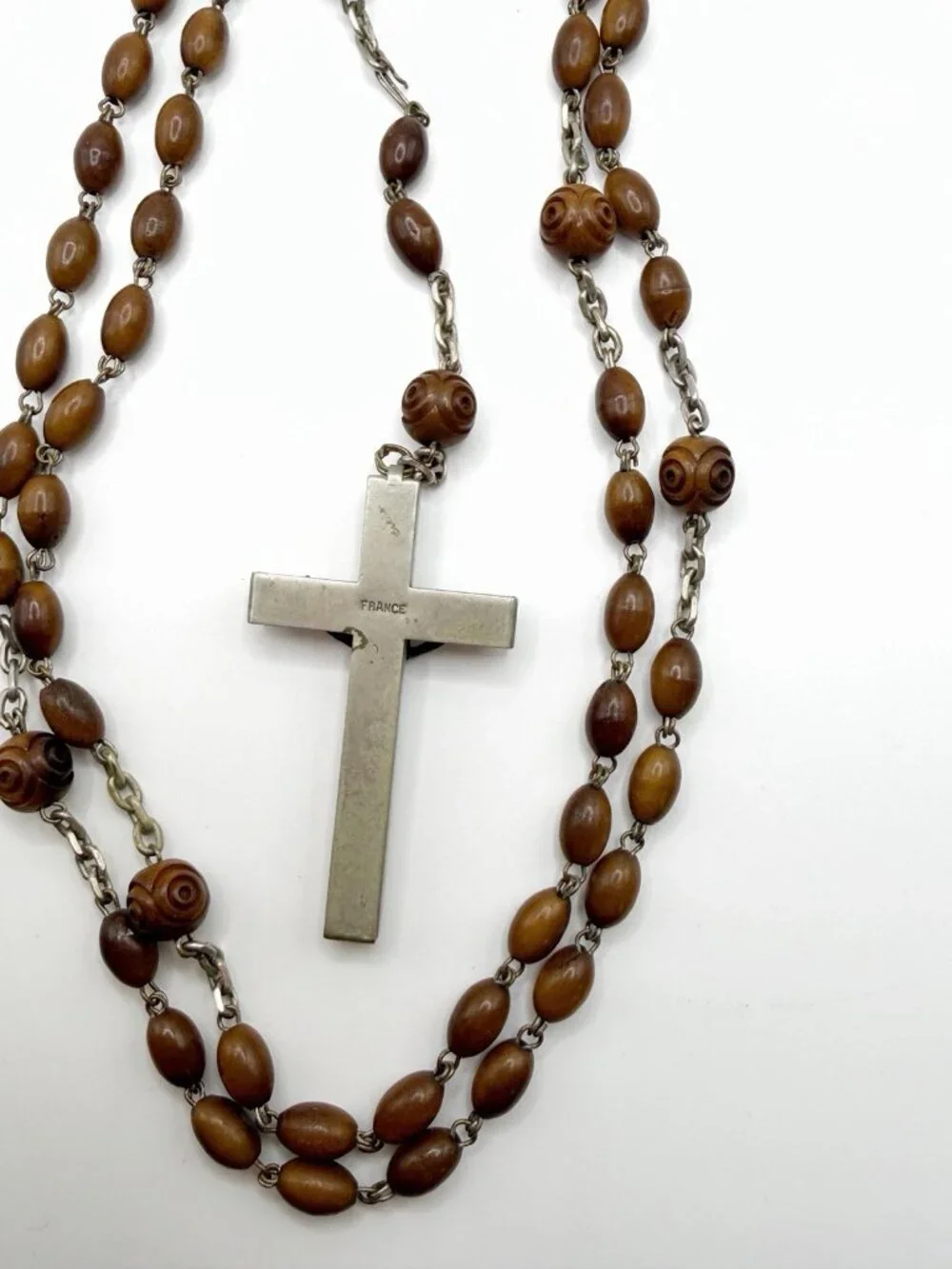 Vintage‎ French Rosary Brown Ceramic Beads FLAW